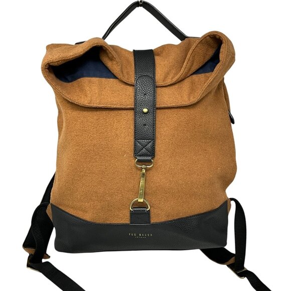 Ted Baker Other - Ted Baker Cashed Fold Over Rucksack Backpack Camel Brown Black Laptop Sleeve